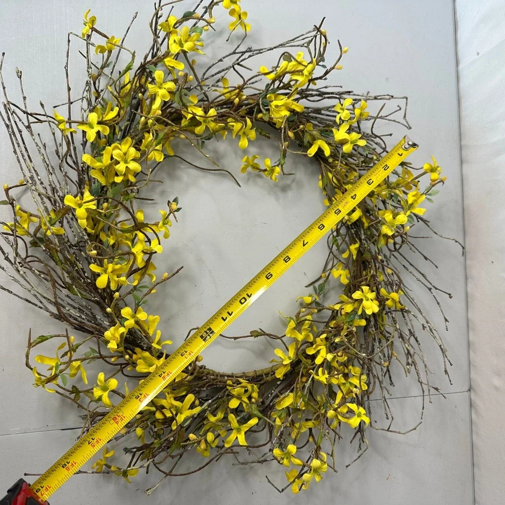 Yellow Forsythia Wreath 18 Inch Faux Floral Twig Grapevine Farmhouse Decor